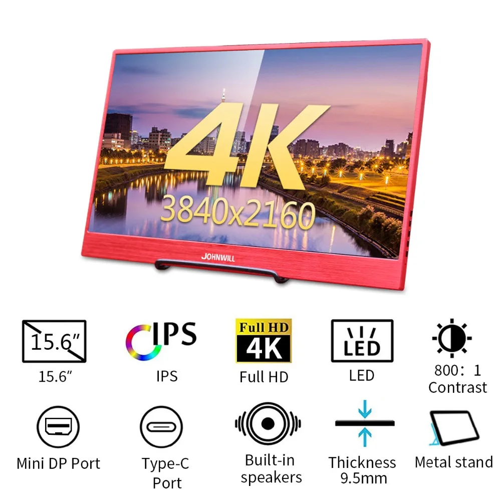 4K портативный монитор 15,6 дюймов 3840X2160 ips lcd 2HDMI DP type-C 60FPS видео для ПК PS4 Pro/xbox One X/малиновый пирог/ноутбук