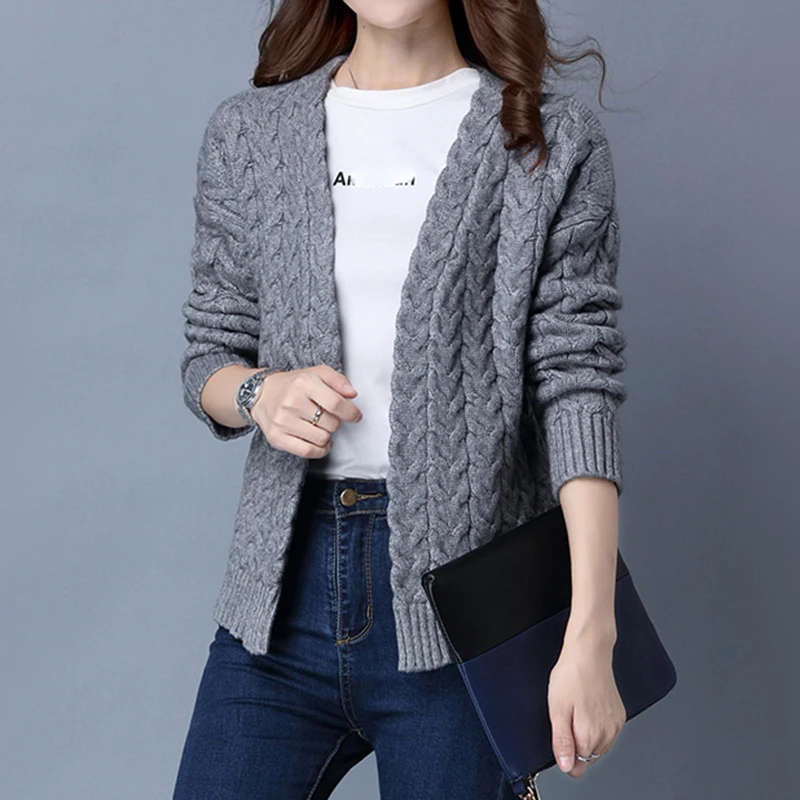 

Sweater Spring Autumn 2018 Knitted Fashion Sweaters Women Warm Tops Female Black Jumper V Neck Cardigan LJ0620