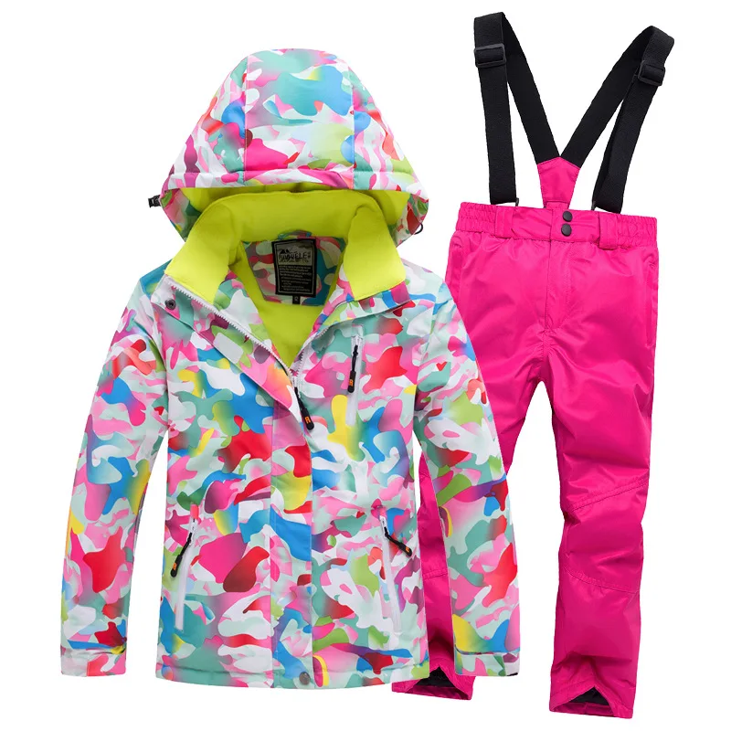 

2019 Kids Skiing Suits Fleece Hooded Boys Snow Sets Jackets Overalls Girls Snow Outfits Winter Sport Children Clothing Sets