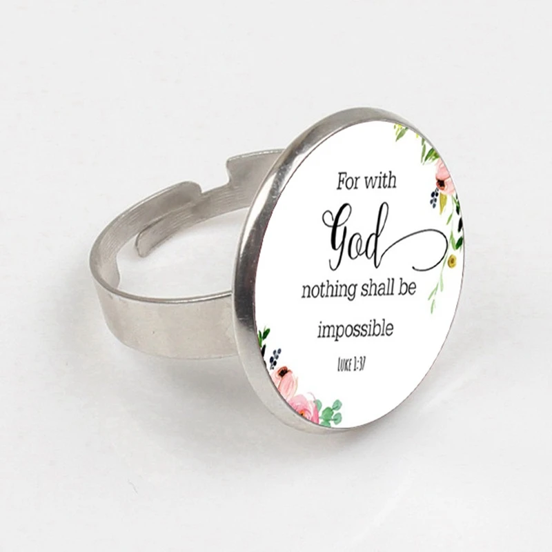 

2019 New Bible Verse with God's ring Nothing is Impossible Lettering Pattern, Glass ring Jewelry