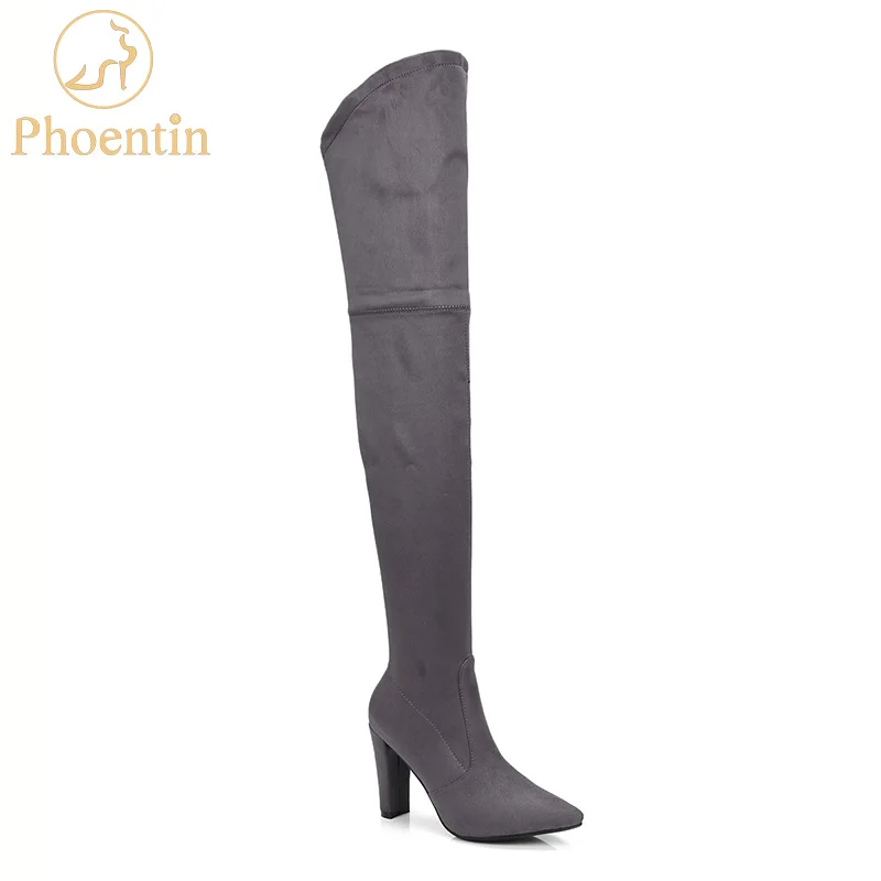 

Grey thigh high boots stretchable 2018 new arrival over knee boots womens high heels slip on black girl shoes PHOENTIN PH092