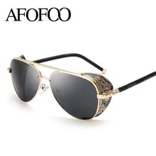AFOFOO New Fashion Gothic Steam Punk Glasses Brand Designer Vintage Summer Women Men Steampunk Sunglasses Oculos de sol
