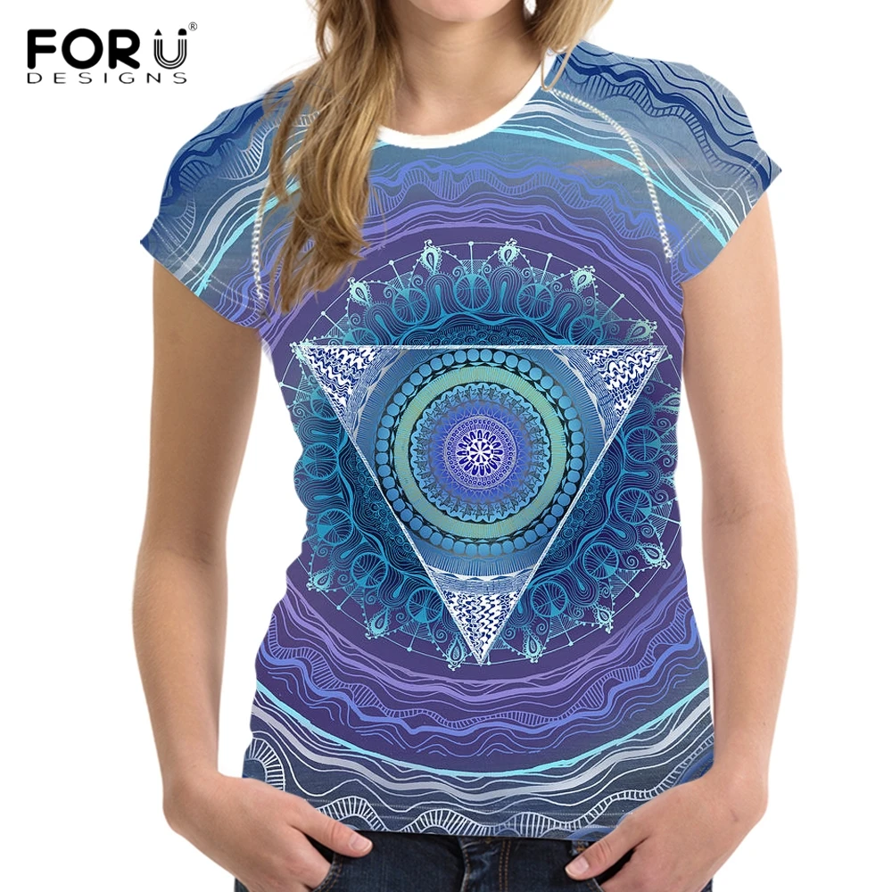FORUDESIGNS/женские летние футболки с изображением чакр дышащие Harajuku короткими