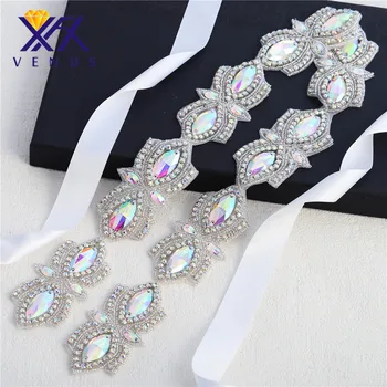 

XINFANGXIU 10 yards Wholesale New design AB crystal beaded leaf shape glass beads applique for dress waist sash belts