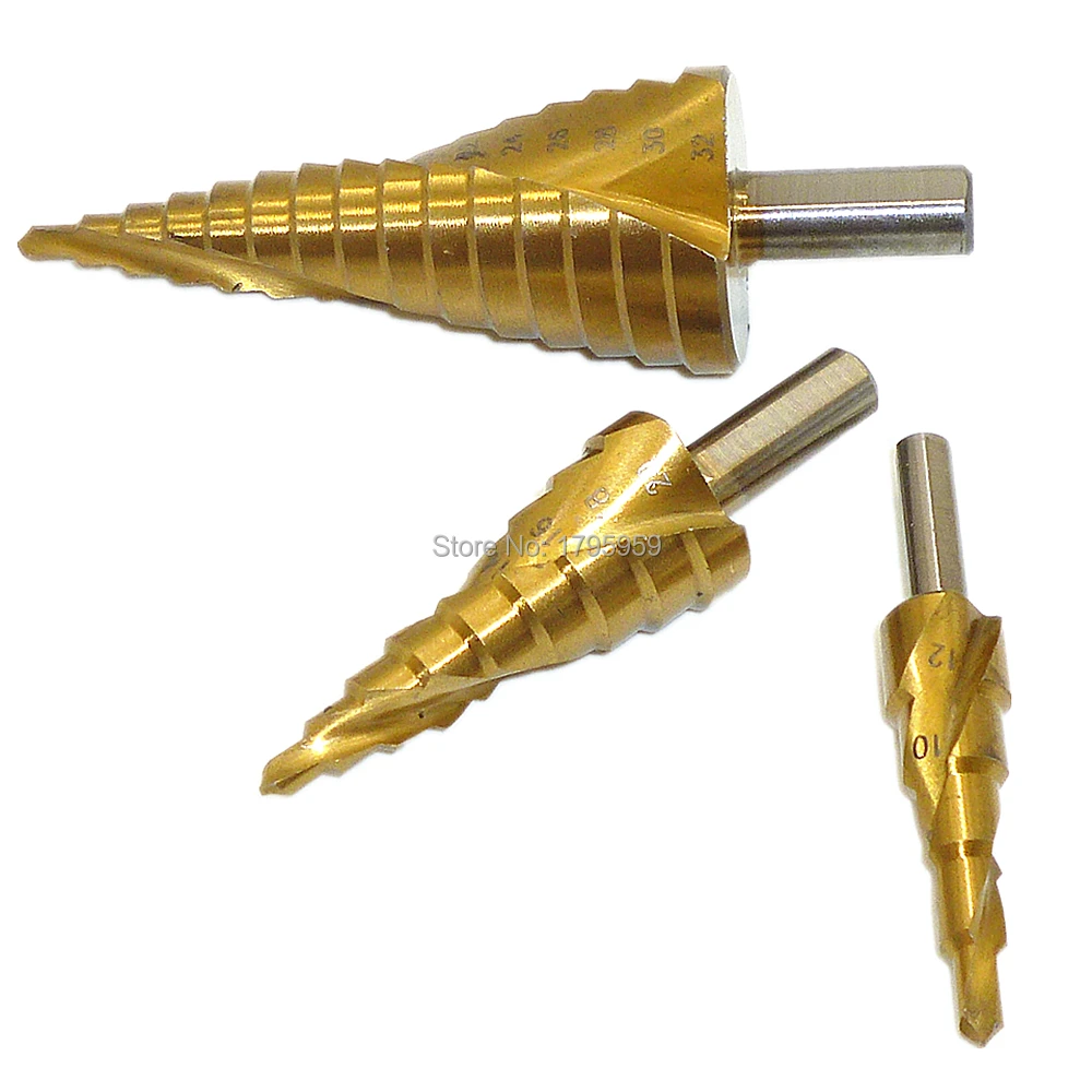 3pc Spiral Grooved Large Step Drill Bits Set Triangle Shank HSS