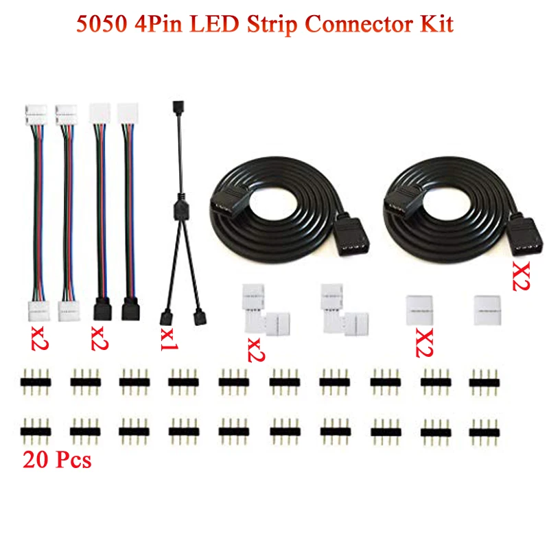 Kit de conectores de tira de LED de 4 pines, Cable divisor de 2 vías, Cable de extensión RGB de 2m, controlador RGB, tira de LED de puente|Bases de lámpara| - AliExpress