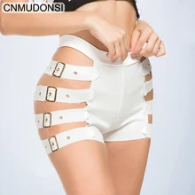 Пикантные черные сапоги выдалбливают шорты для женщин модные женские туфли Высокая талия Bodycon Мини короткие летние вечерние ночной клуб