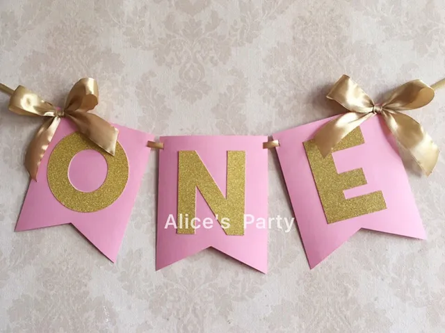 personalized pink gold one banner high chair bunting girl first