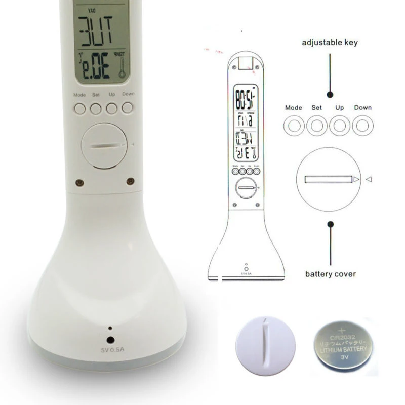 Светодиодный настольный ламповый светильник складной с регулируемой яркостью с календарем часы-будильник с термометром атмосферные цвета Изменение свет книги