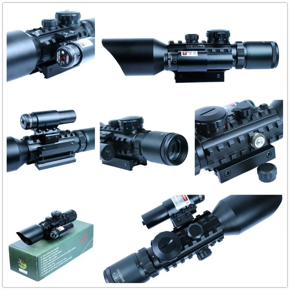 

Tactical 3-10x40 Air weapon Rifle Scope Red Laser Dual illuminated Mil-dot w/ Rail Mounts Combo Air soft Weapon Guns