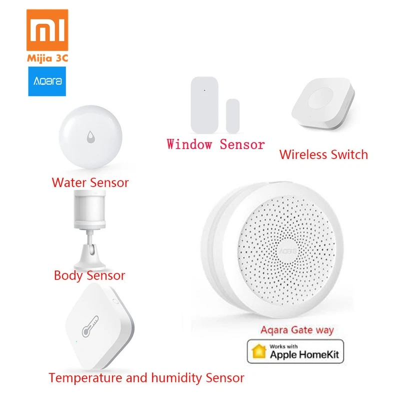 

Xiaomi Aqara Smart Home Kits Gateway Hub Humidity Water Sensor Door Window sensor Human Body Wireless Switch For Apple Homekit