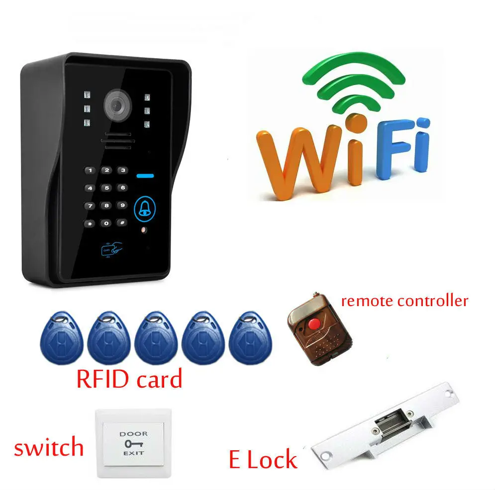 WiFi Video Door Phone Doorbell Home Security Door Wireless Intercom P2P with Electronick Lock,RFID Keyfobs,Remote Controller
