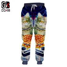 OGKB мужские 3D длинные брюки Смешные пицца кошка 3D полный печатный пот брюки пространство Свободные тренировочные брюки прямой максимальной длины брюки