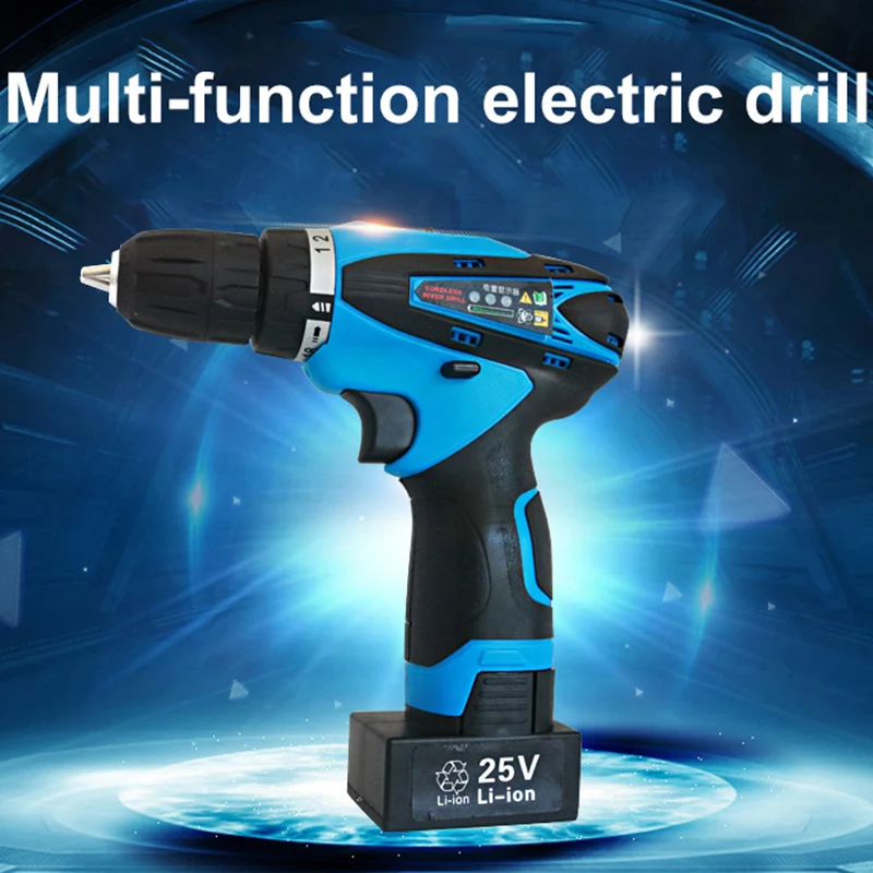 

12V 25V Electric Drill Cordless Hand Drill Screwdriver Tool Two-Speed Waterproof Rechargeable Lithium Battery Drill Power Tool