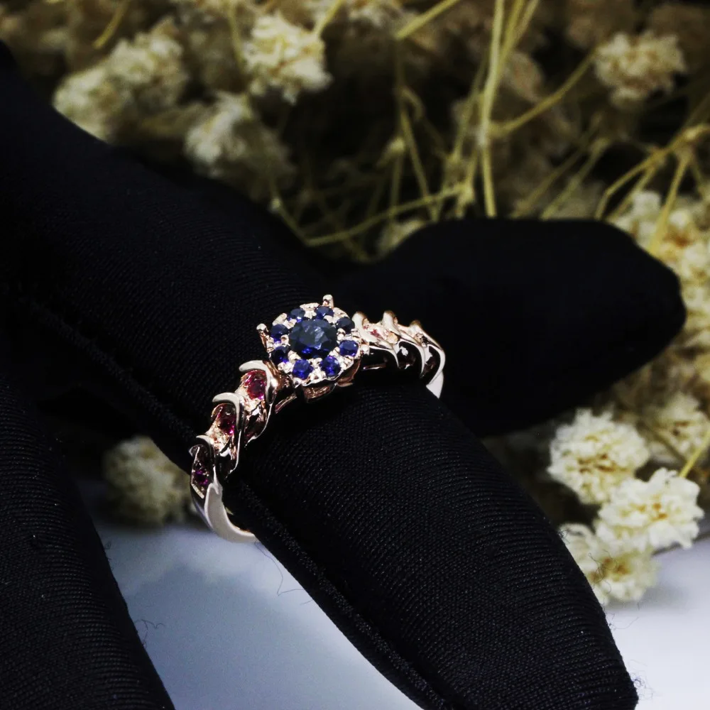 LASAMERO Rings for Women 0.19CT Round Cut Natural Blue Sapphire Center Rings 925 Silver Engagement Wedding Rings