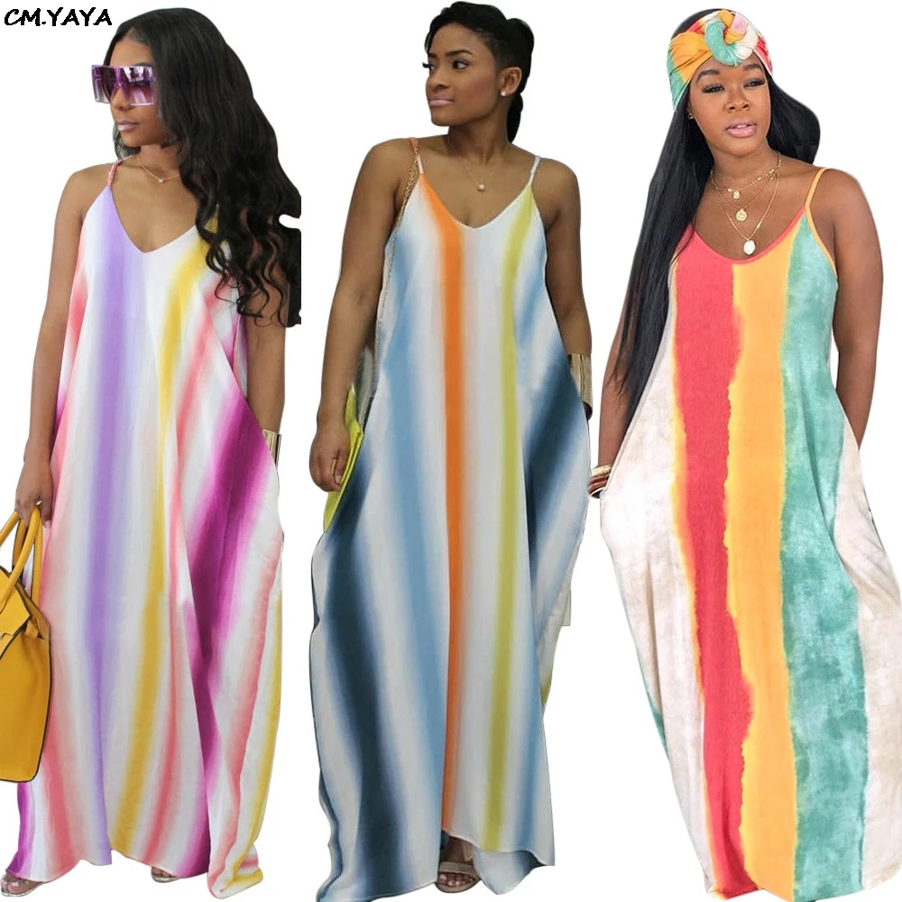 

2019 new women summer spaghetti strap tie dye print loose maxi dress beach fashion casual long dresses vestidos GLSN3297