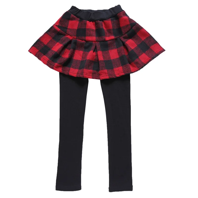 Детская Зимняя юбка; леггинсы для девочек; хлопковые брюки в клетку для девочек; брюки; утепленные леггинсы для девочек; одежда для детей - Цвет: Красный