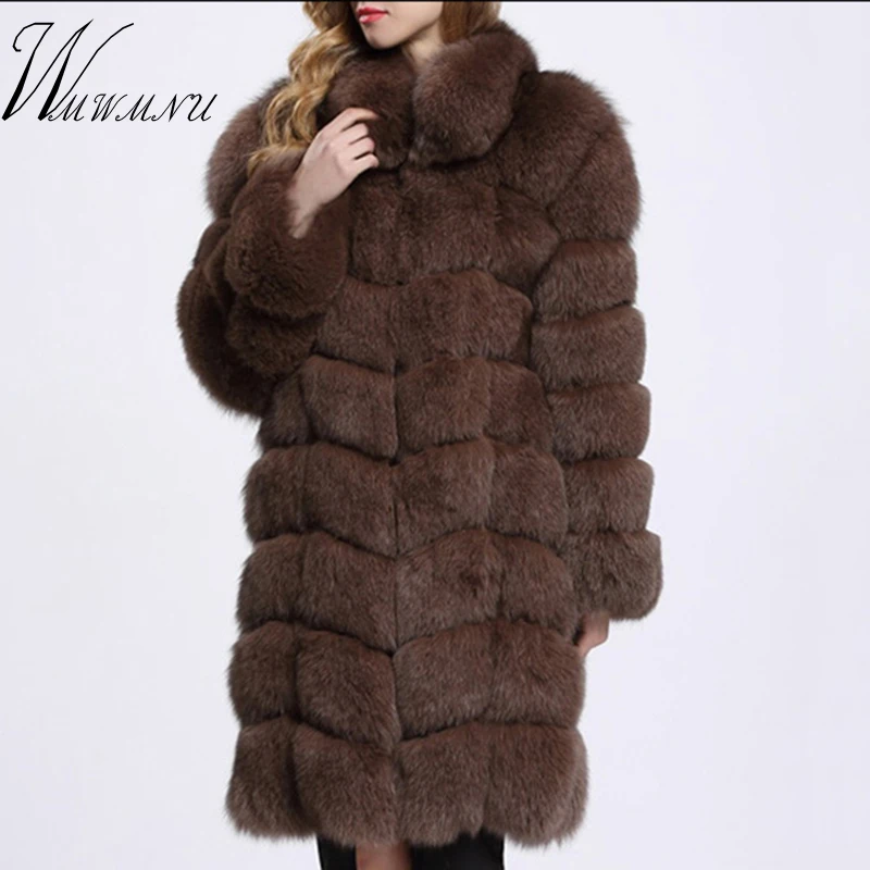 Зимняя теплая длинная Шубы из искусственного лисьего меха роскошная женская куртка из искусственного меха модная уличная одежда размера плюс 3XL верхняя одежда