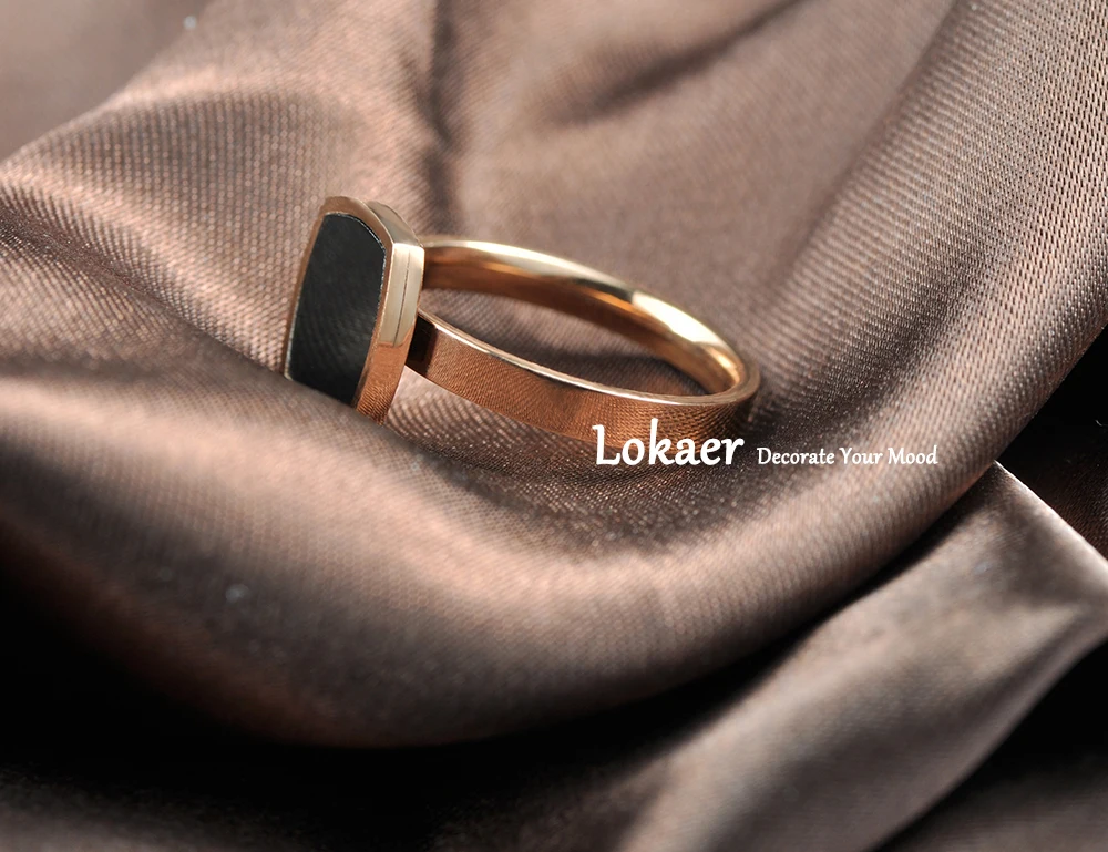 Lokaer, известный дизайн, титановое кольцо из нержавеющей стали, ювелирное изделие из розового золота, квадратное черное акриловое обручальное женское кольцо Anillos