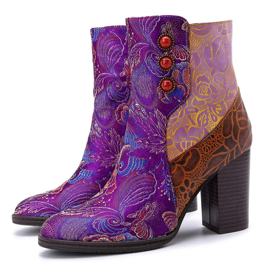 Retro Printed Genuine Leather Winter Autumn Boots Women Embroider Shoes Vintage Women High Heels Ankle Boots Plus EUR Size 36-42 (9)