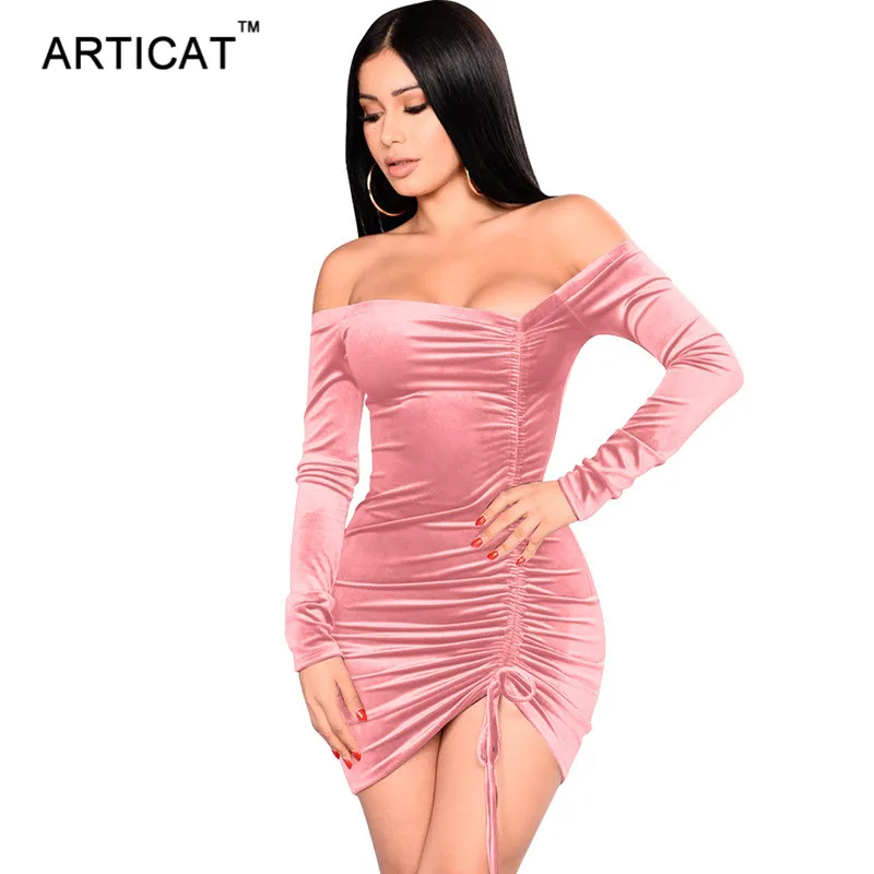 Koop Articat Sexy Lange Mouwen Fluwelen Winter Jurk Vrouwen Schede Jurk 2018 Elegante Potlood Bodycon Bandage Party Dress Lady Vestidos