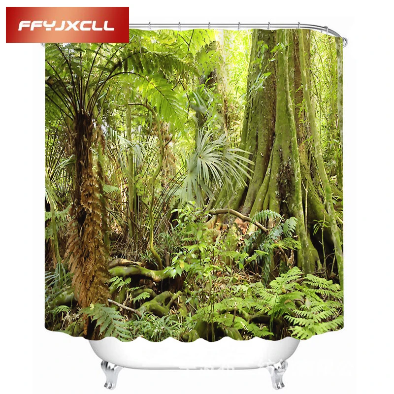 

Digital Printing Shrubbery Plant Polyester Waterproof Mildew Fabric Shower Curtain Eco-Friendly Bathroom Curtain With Hook