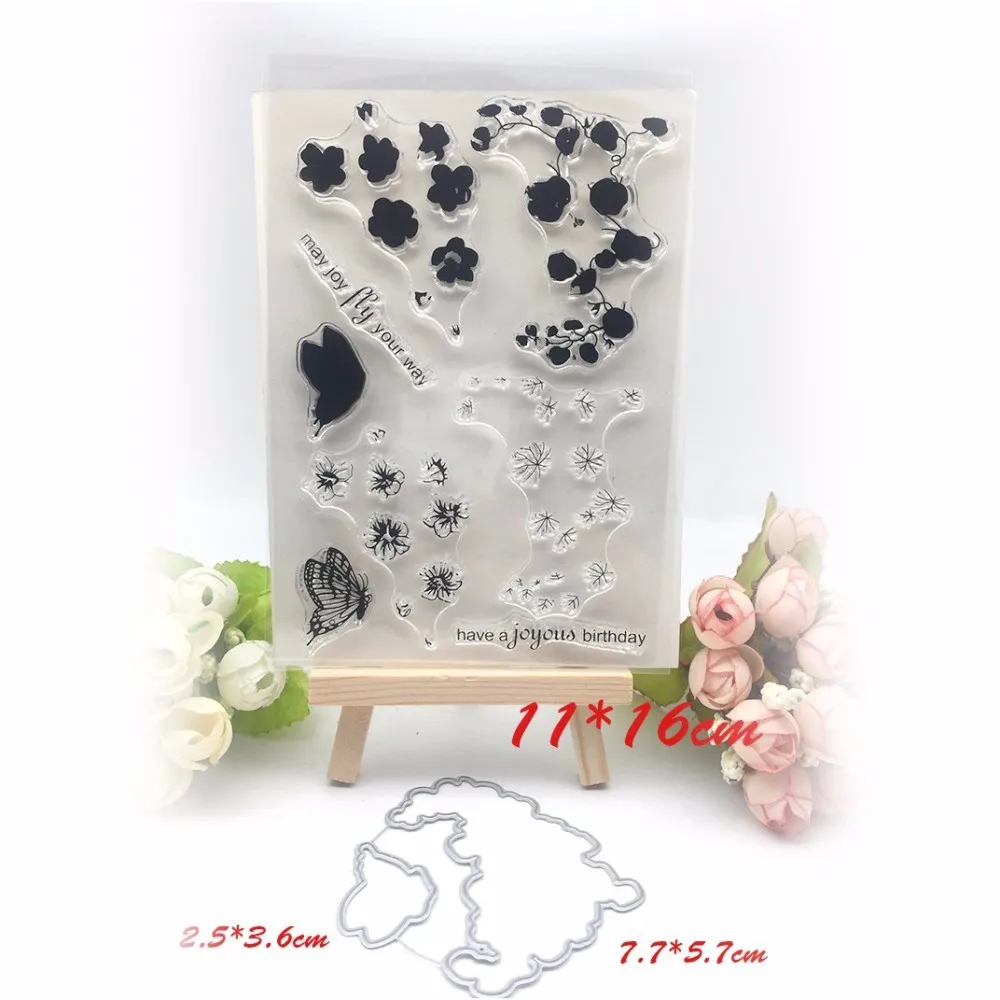 

Butterfly&Flower Clear Stamps and Dies Metal Cutting Dies Stencils for DIY Scrapbooking Silicone Card Making Wedding Decoration