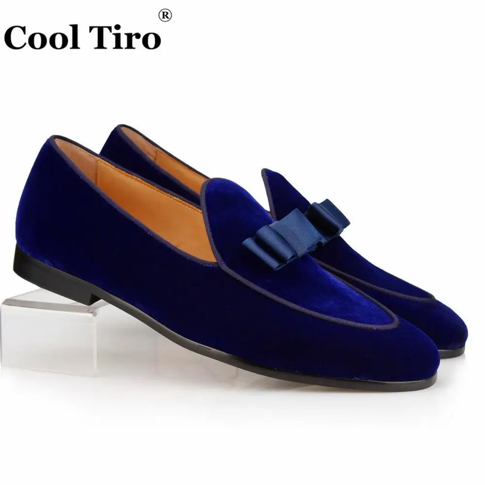 Cool Tiro/синий бархат Лоферы Для мужчин тапочки с бантом Мокасины человек Туфли без каблуков Свадебные Мужские туфли повседневная обувь из натуральной кожи