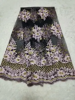 

5yards/lot PurpleNet Lace High Quality Nigerian French Beads Lace African Lace Fabric For Party Dress Free Shipping