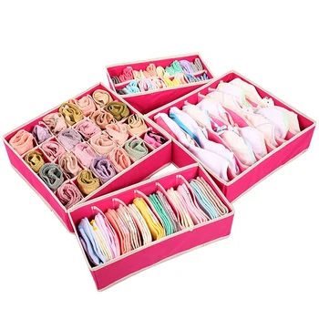 

4Pcs Storage Boxes For Ties Socks Shorts Bra Underwear Divider Drawer Lidded Closet Home Organizer Rose Red