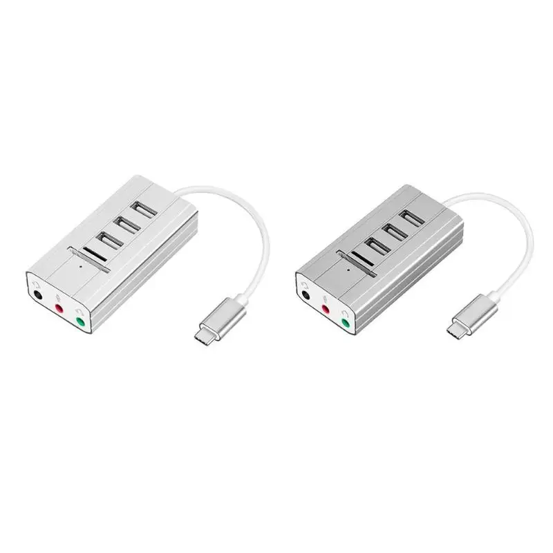 

ALLOYSEED External Audio USB 2.0 Sound Card with 3 Ports HUB Card Reader Adapter Wire USB Splitter Cable for PC Laptop Tablet
