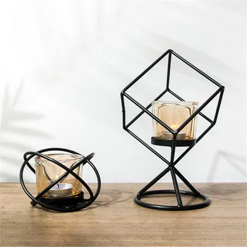

Nordic Geometric Iron Candlestick Dinner Table Ornament Cup Candle Holder Romantic Wedding Party Decoration Candle Rack