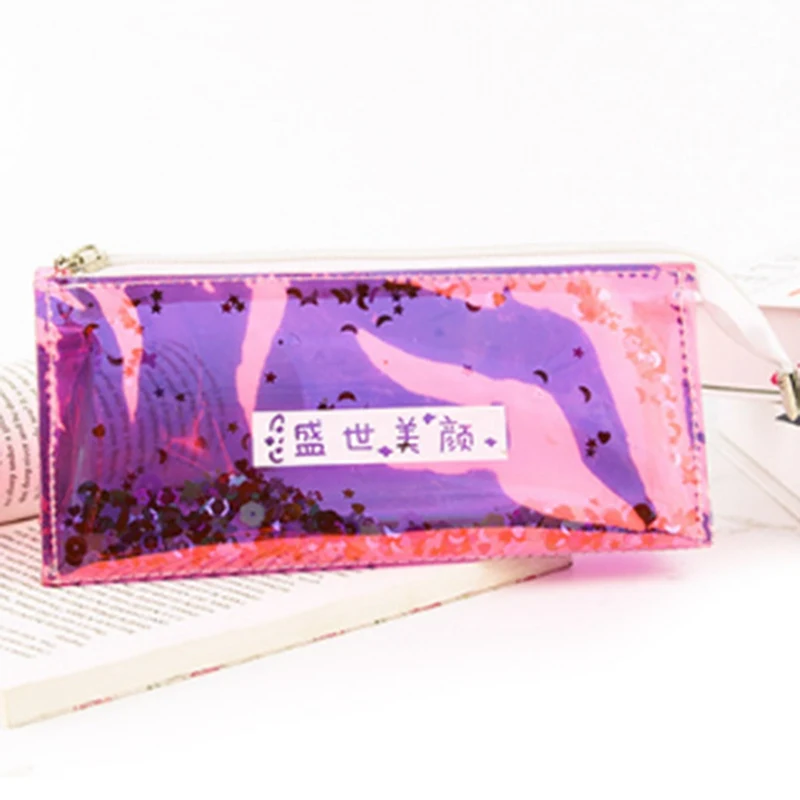 PK 1PC Transparent Cool Pencil Case Super Shiny Laser PVC Pencils Bags High Quality Stationery Pouch Office School Supplies - Цвет: PK