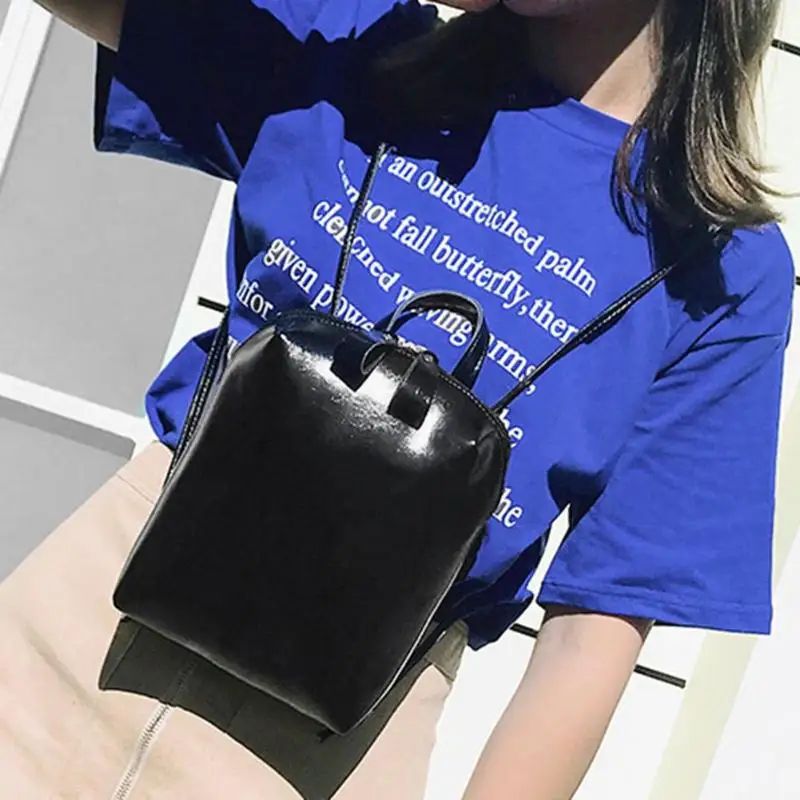 

Fashion Simple Women Solid Color PU Leather Backpacks Girls Travel Zipper Shoulder School Bags girl school bag small backpack