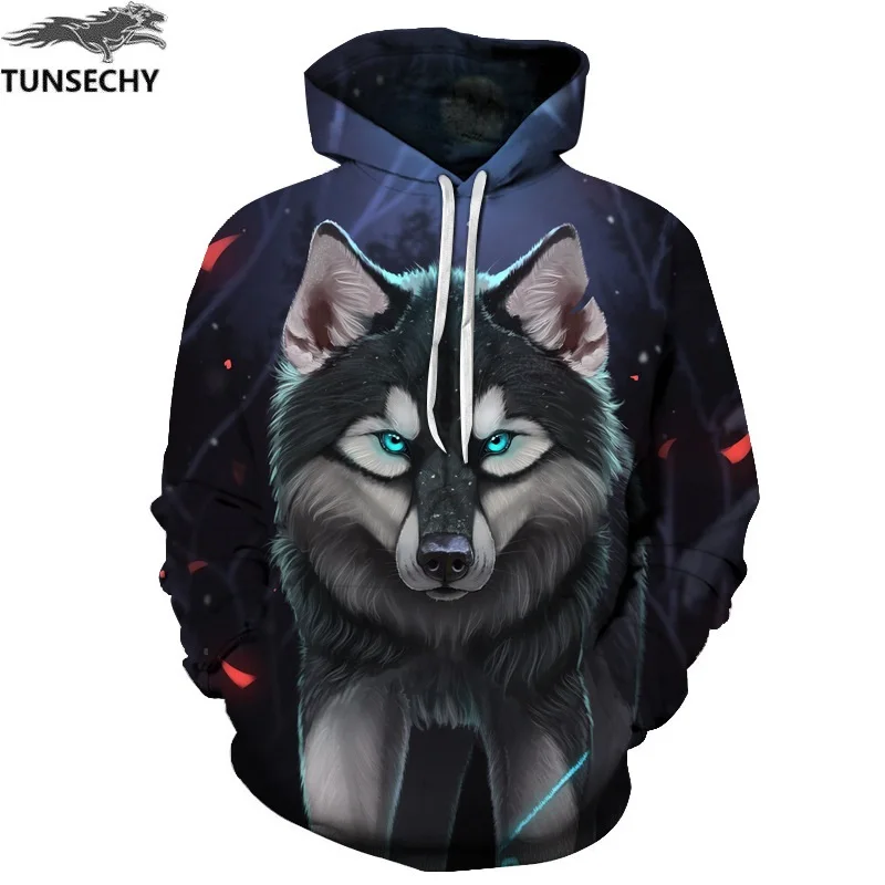 Бренд TUNSECHY новые Кофты мужские/женские Толстовки с капюшоном 3D принт в виде волка