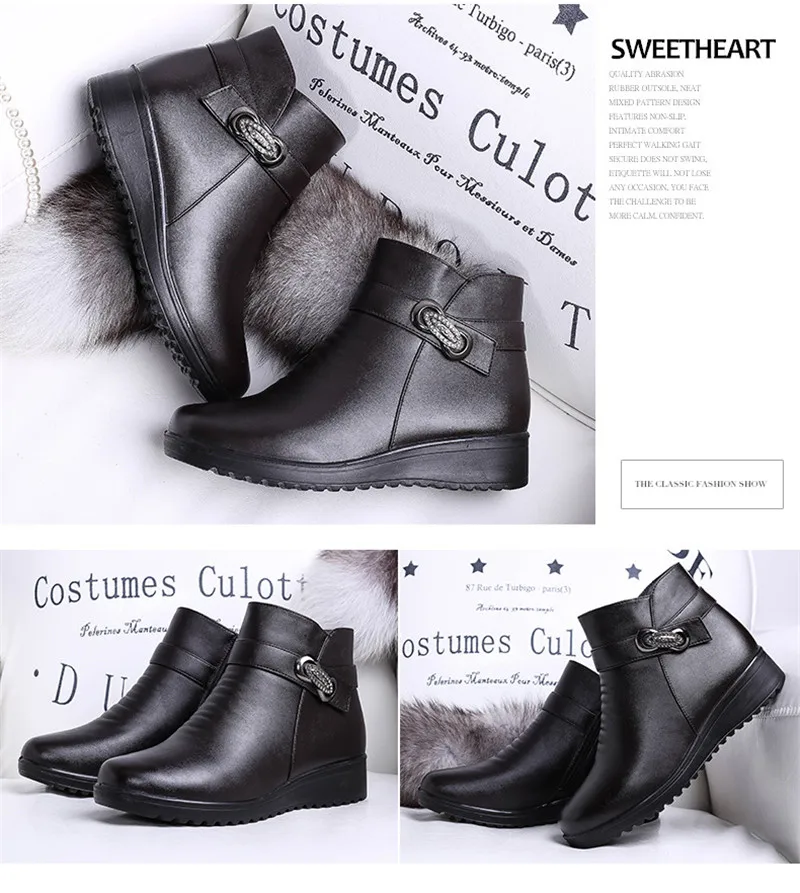 CEYANEAO2019Fashion Winter Shoes women's genuine leather ankle Wedges boots Casual Comfortable Warm Woman Snow BootsE1613