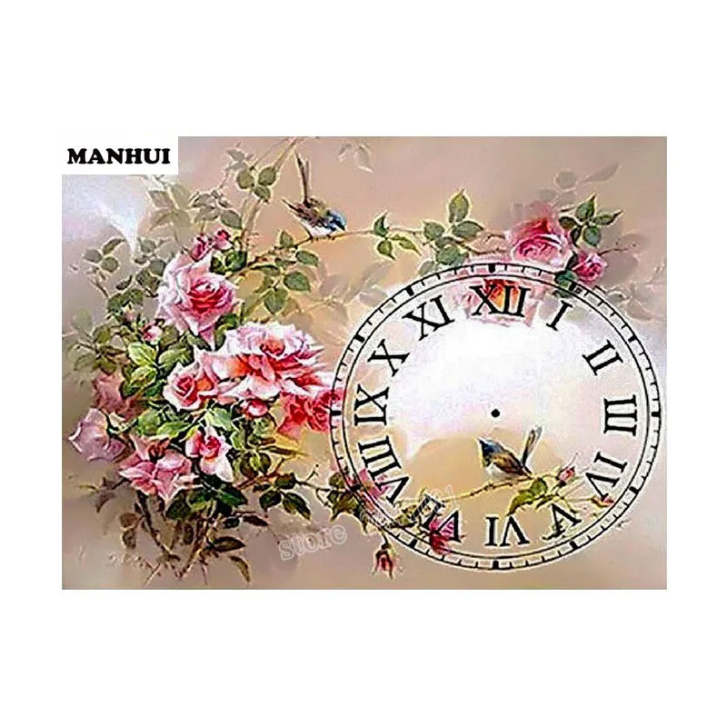 

DIY handwork sets diamond embroidery full Round drills Rose flower clock Pattern cross stitch diamond mosaic painting AOT037