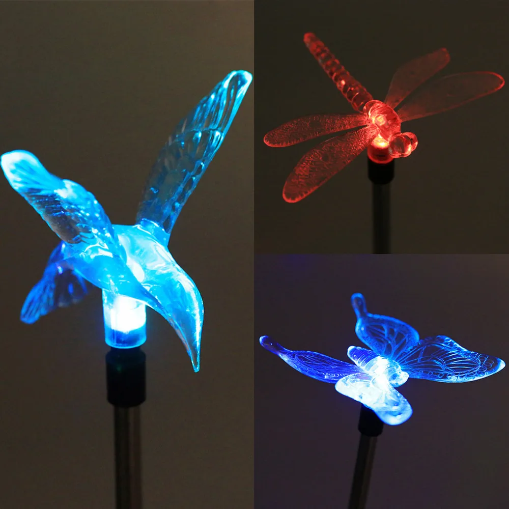 

ICOCO Hot Sale Multicolor LED Outdoor Solar Lamps Dragonfly/Butterfly/Bird Lawn Light Transparent Garden Path Landscape Lighting