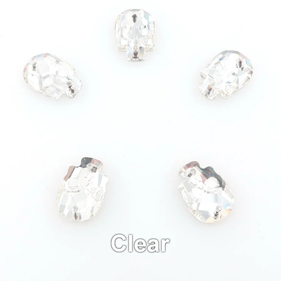 Плоские стеклянные кристаллы в форме черепа с 2 отверстиями, 14 мм, 18 мм, 20 шт/уп, Стразы для шитья, бисер для свадебного платья, Рукоделие, сделай сам - Цвет: A1 Clear
