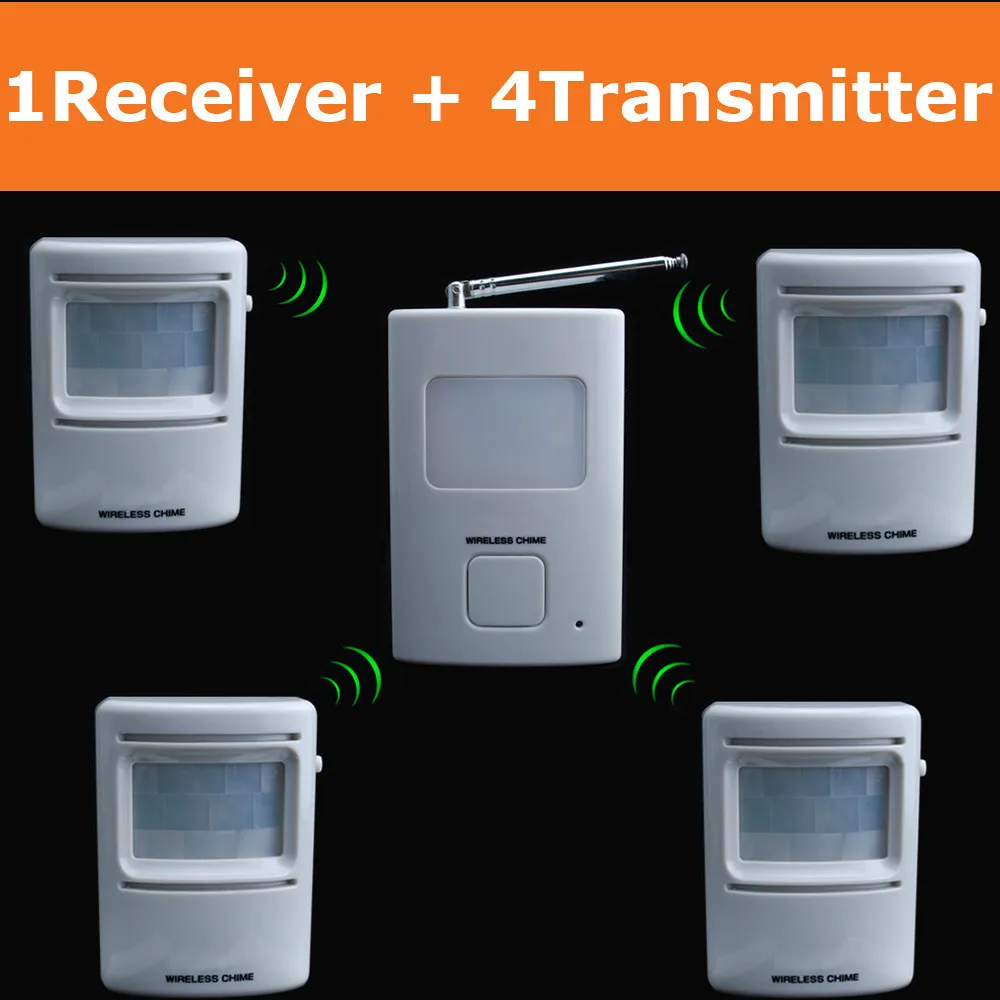 Driveway Wireless Motion Alarm and Security Alert with 1 Receiver and 4