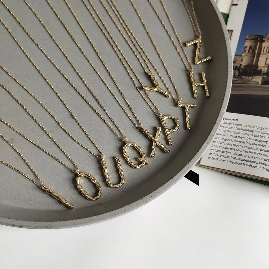 

DIY s925 silver Initial Necklace Gold color hammer ABC Letter Pendant Necklace for Women Girls Best Birthday GiftS drop free