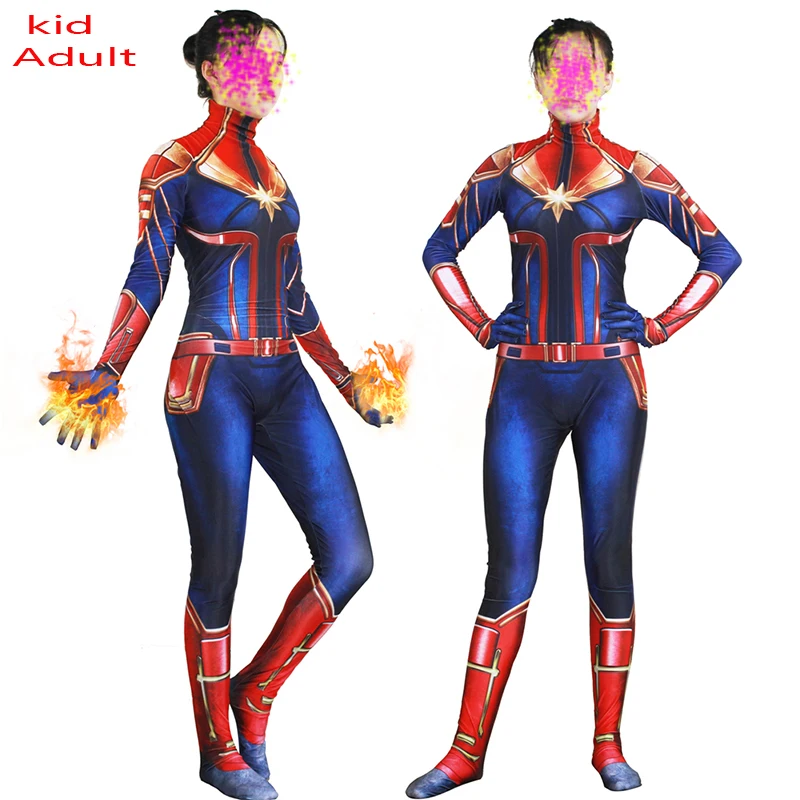 

New 3D Women Girls Movie Version Captain Carol Danvers Marvel Cosplay Costume Zentai Superhero Bodysuit Suit Jumpsuits