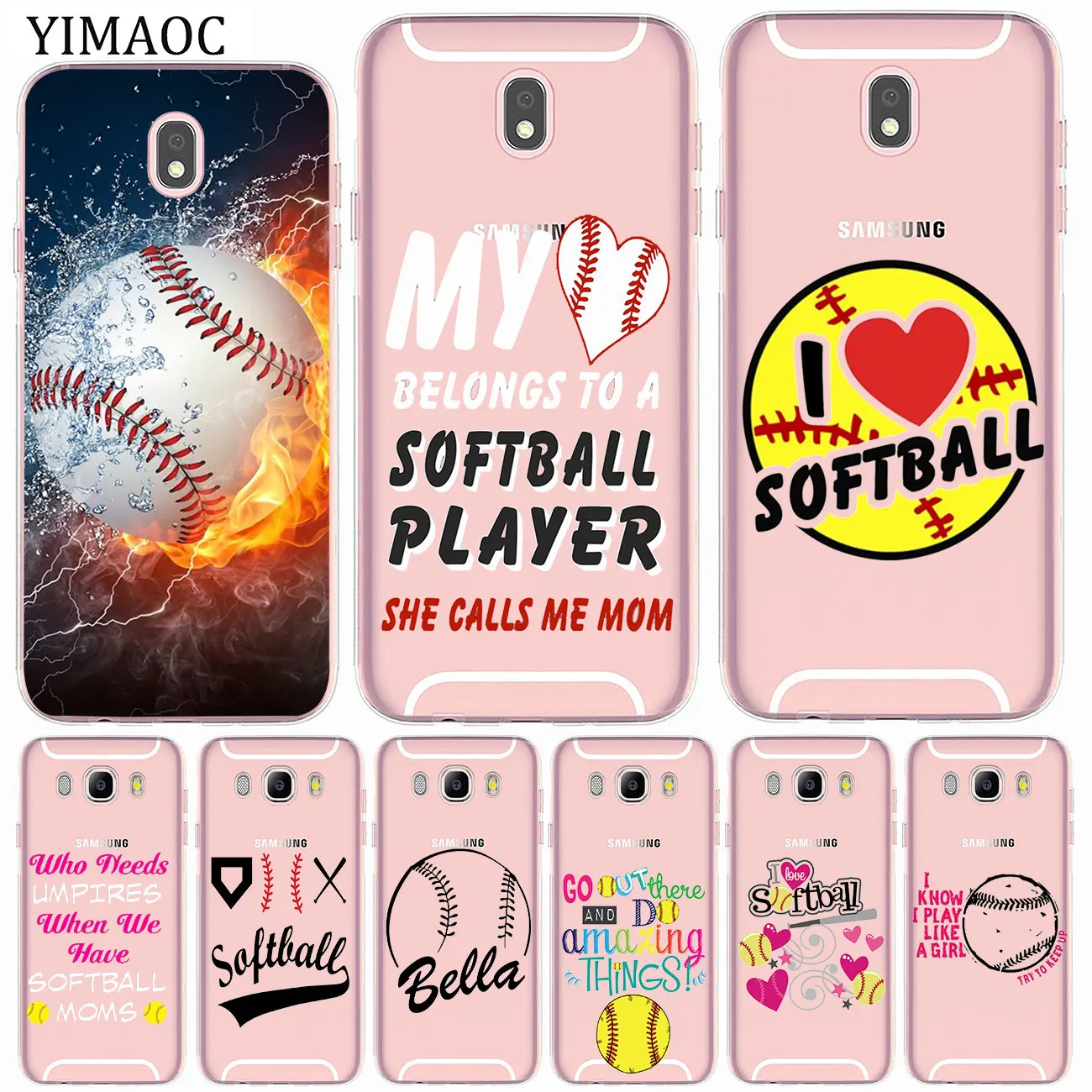 

YIMAOC Fire Yellow Softball baseball Water Soft Silicone Case for Samsung Galaxy A9 A8 A7 J7 J6 J5 2017 EU J3 2016 A6 Plus 2018
