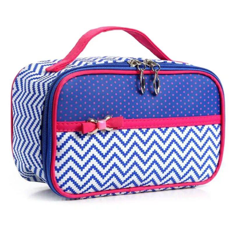 Waterproof makeup bag synthetic leather wave pattern cosmetics storage organizer pouch square cosmetic tote bag