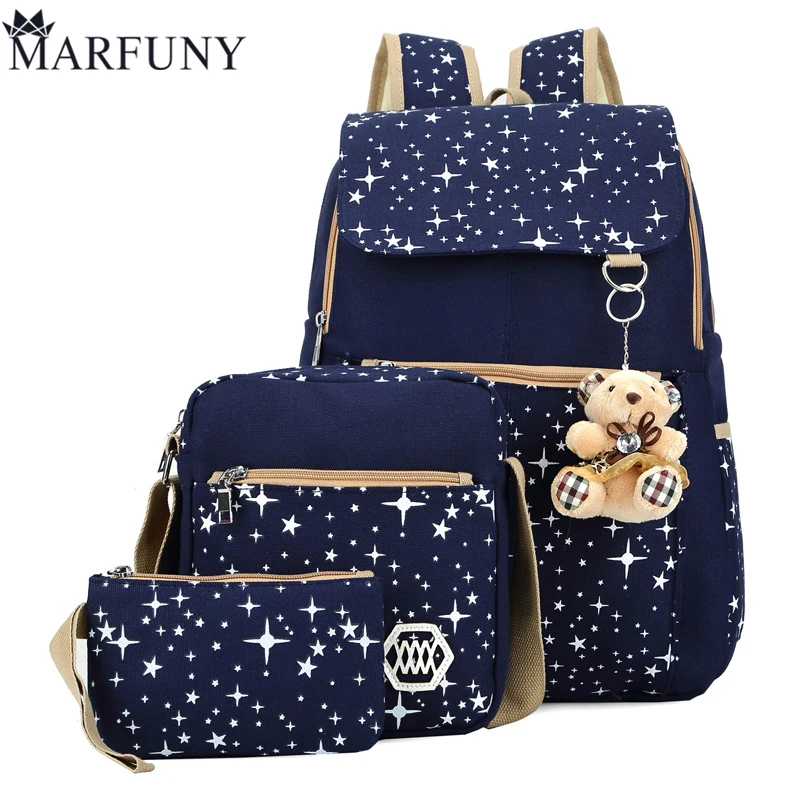 Fashion Composite Bag Preppy Style Backpacks For Teenage Girls High Quality Canvas School Bags Cute Bear