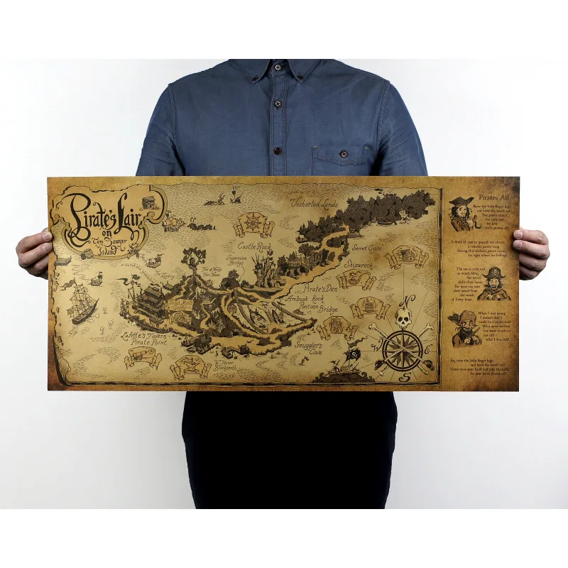 

Pirate lair map/Pirates ocean/kraft paper/bar poster/Retro Poster/decorative painting 72.5x35.5cm Free shipping