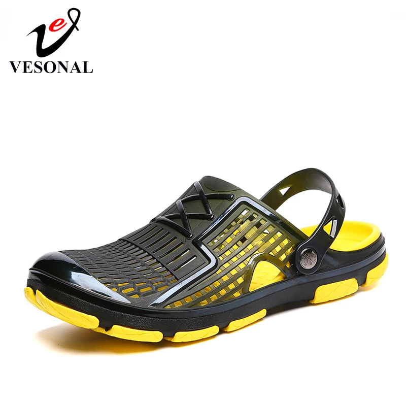 

VESONAL 2019 Summer New Breathable Hollow Out Slippers Men Shoes Hole holes Shoes Jelly Male Water Beach Slides Sandals H902