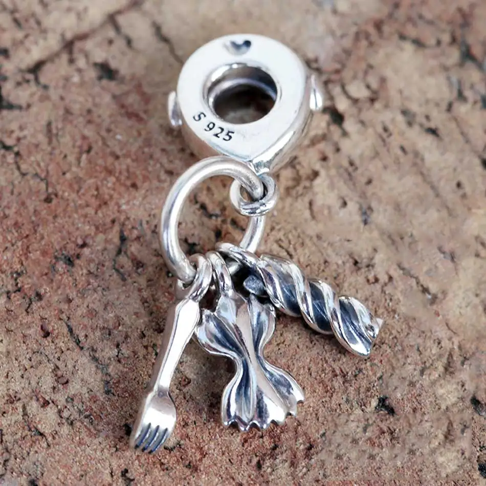 

New Italy Pasta And Fork With Love Heart Pendant Beads Fit Pandora Bracelet Bangle Diy Jewelry 925 Sterling Silver Bead Charm