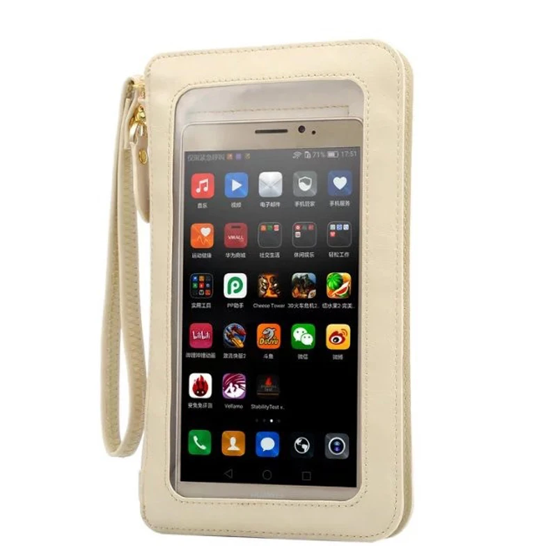 Кожаный чехол с сенсорным экраном, маленькая сумка через плечо, кошелек, сумка для iPhone 11 galaxy S9 Plus Note10, телефон, браслет, клатч