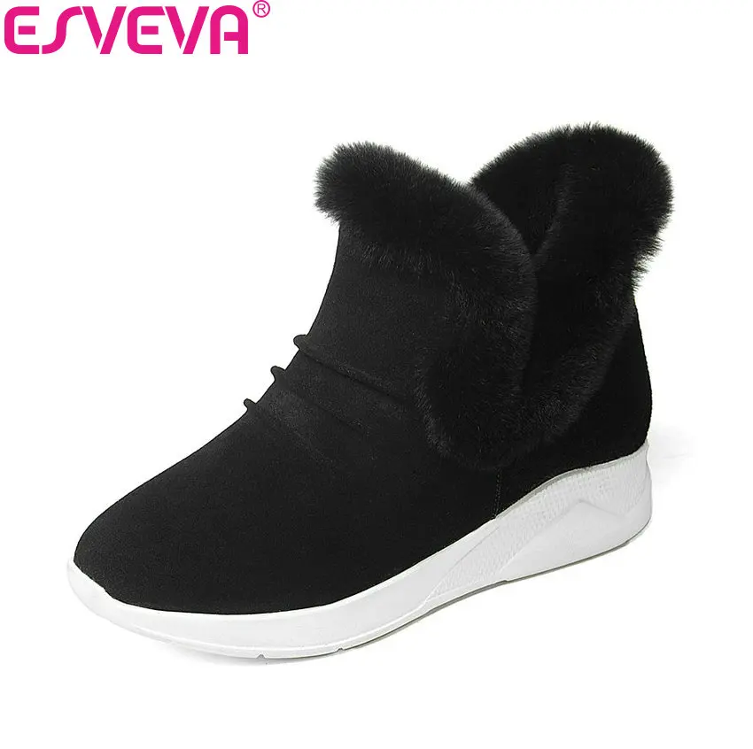 

ESVEVA 2018 New Women Boots Snow Boots Autumn Shoes Western Style Cow Suede PU Square med Heels Women Ankle Boots Size 34-49